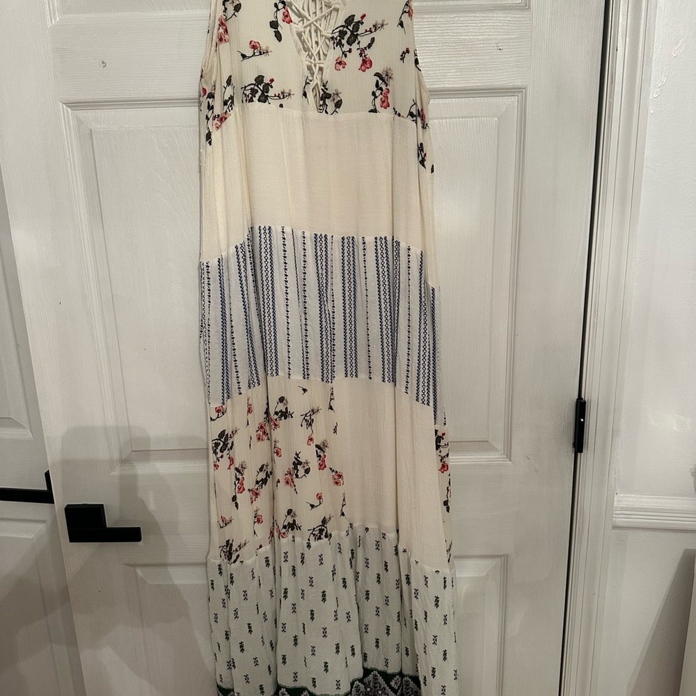 Floral Maxi Dress with Stripes